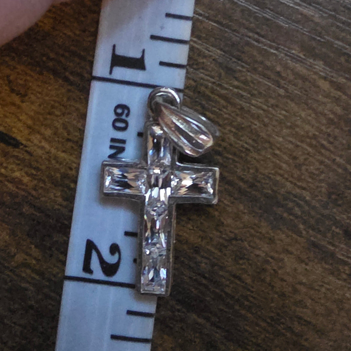 Small 925 Silver Cross Pendant with Clear Crystals