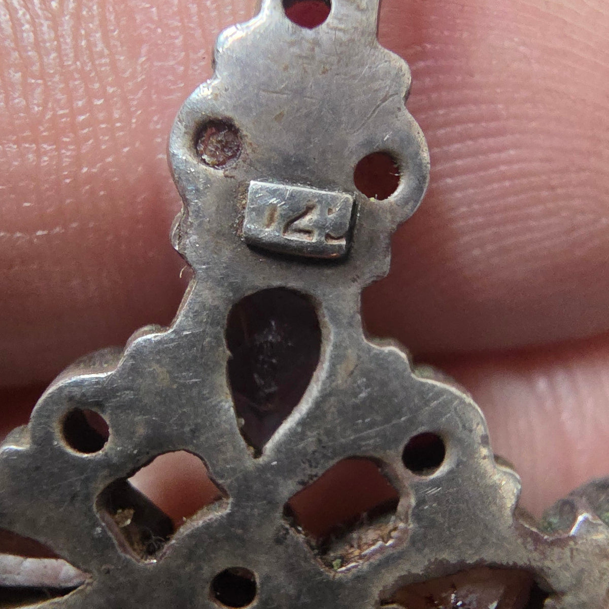 Vintage Multi-Stone Silver Cross Necklace with Figaro Chain