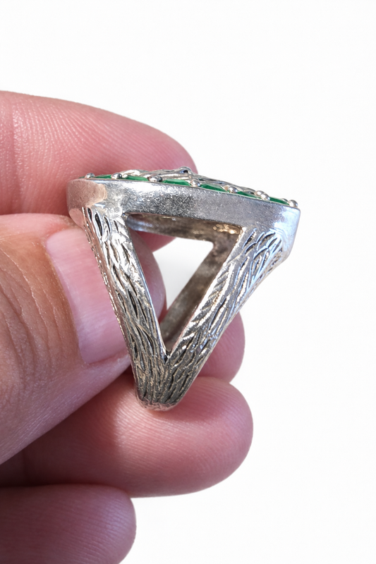 925 Silver Lucky Horseshoe & Horse Head Ring – Green Stones, Size P½