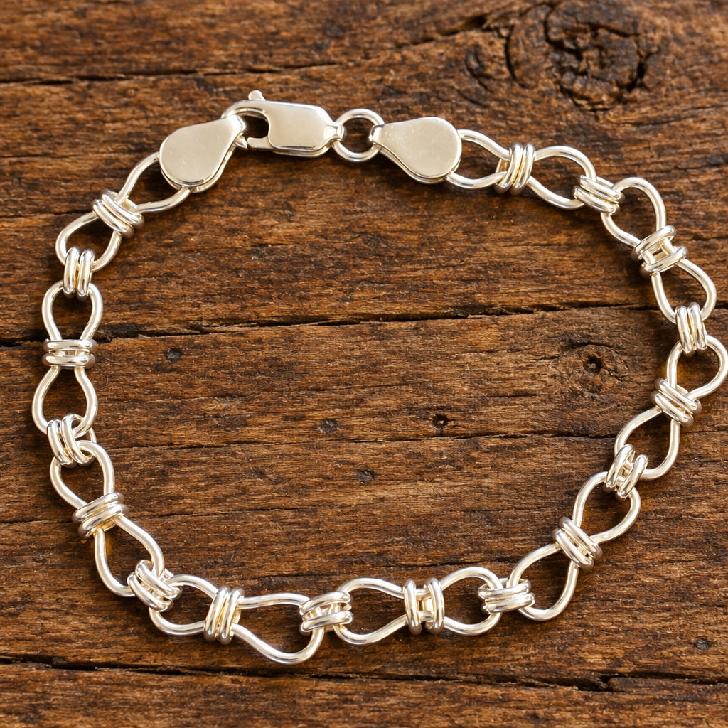Handmade Sterling Silver Bowtie-Link Bracelet, 7.5 Inches