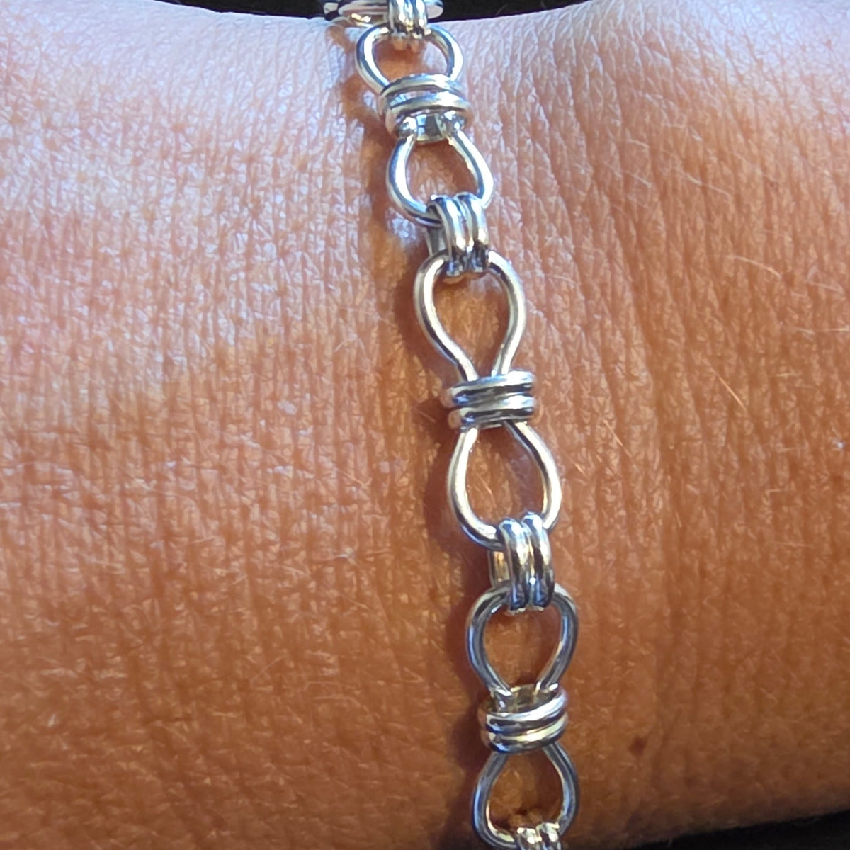 Handmade Sterling Silver Bowtie-Link Bracelet, 7.5 Inches