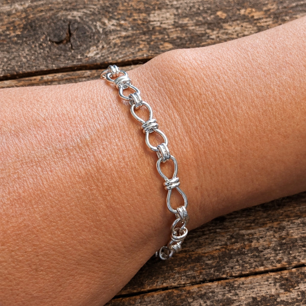 Handmade Sterling Silver Bowtie-Link Bracelet, 7.5 Inches