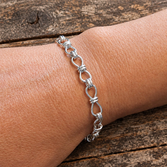Handmade Sterling Silver Bowtie-Link Bracelet, 7.5 Inches