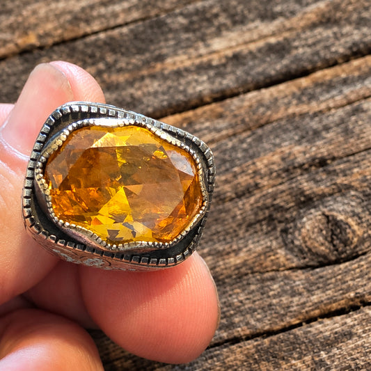 Large Yellow Topaz Signet-Style Ring – Size U–U½