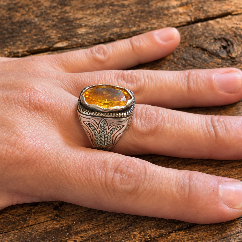 Large Yellow Topaz Signet-Style Ring – Size U–U½