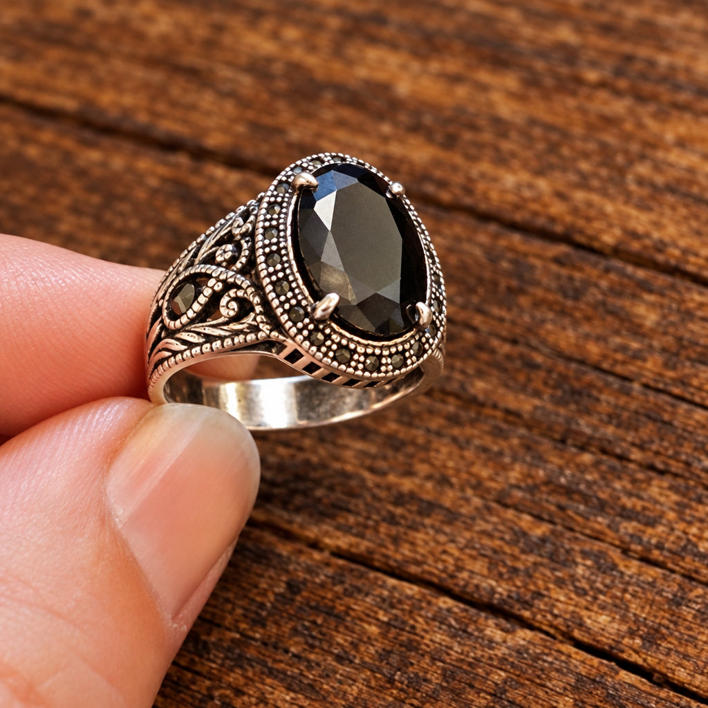 925 Sterling Silver Black Onyx Cocktail Ring – Size U½