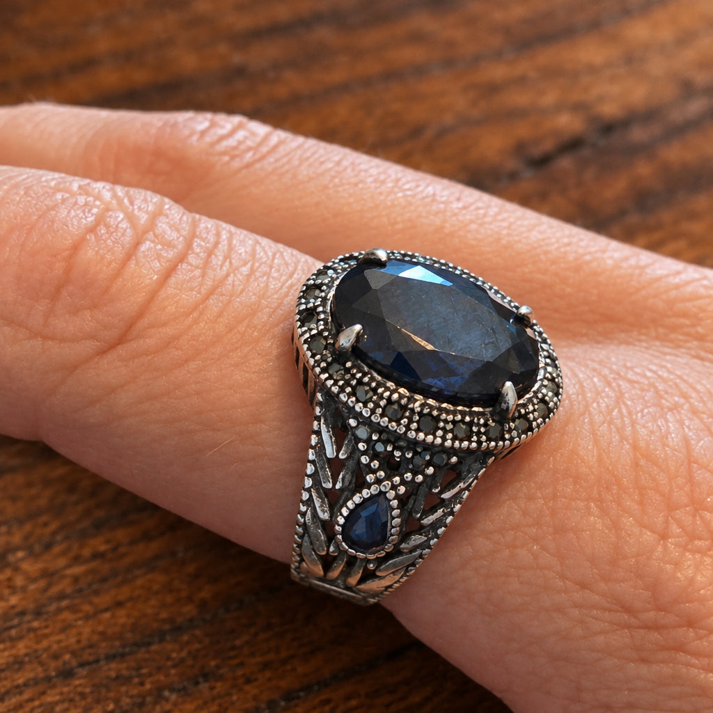 925 Sterling Silver Black Onyx Cocktail Ring – Size U½