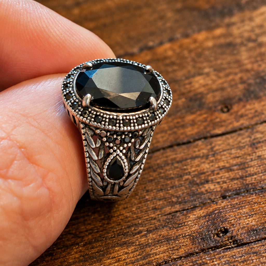 925 Sterling Silver Black Onyx Cocktail Ring – Size U½