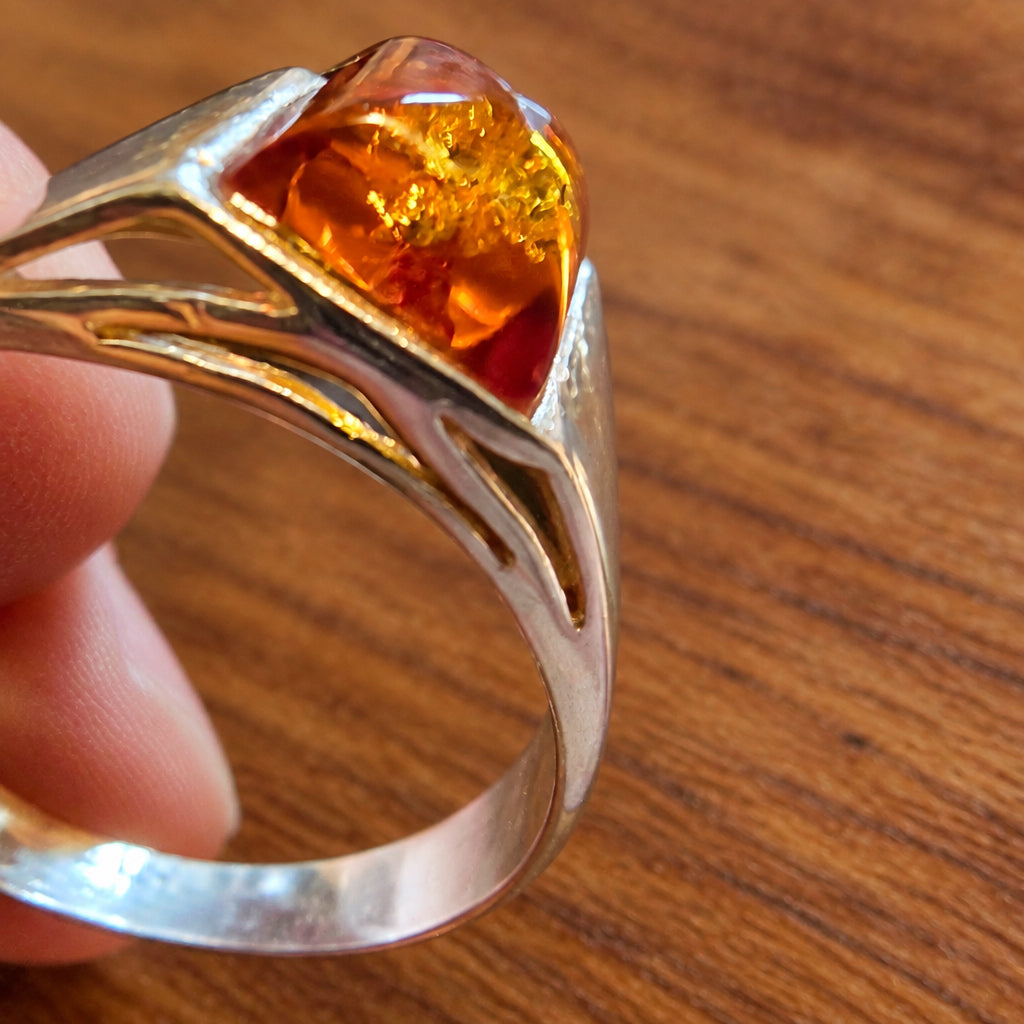 925 Sterling Silver Amber Ring – Size Y½