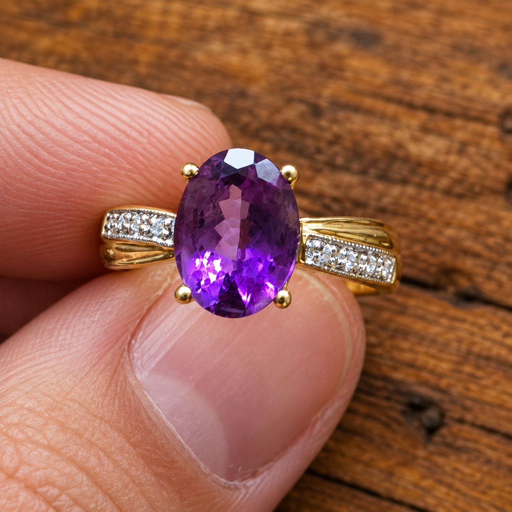 9ct Gold Amethyst Ring – Size Pchange t