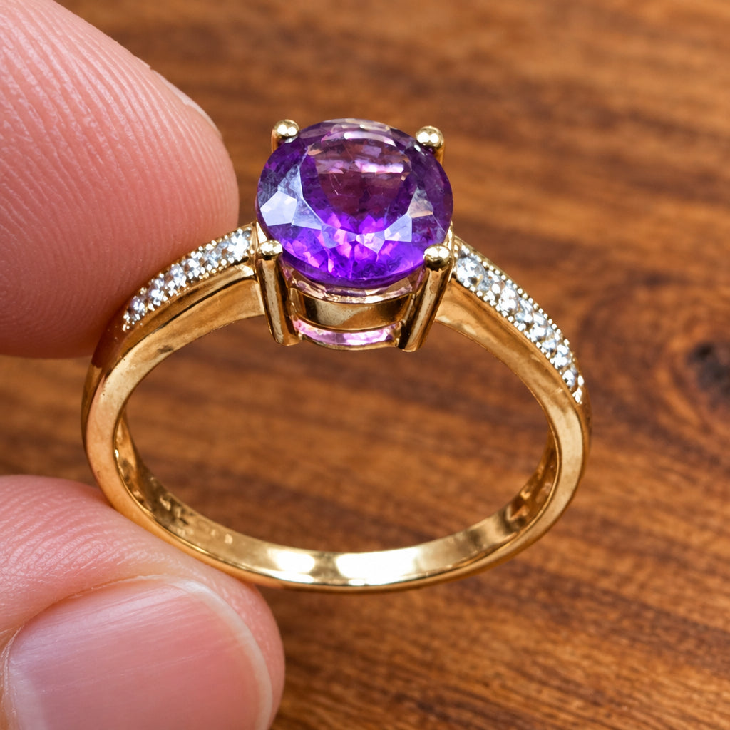 9ct Gold Amethyst Ring – Size Pchange t