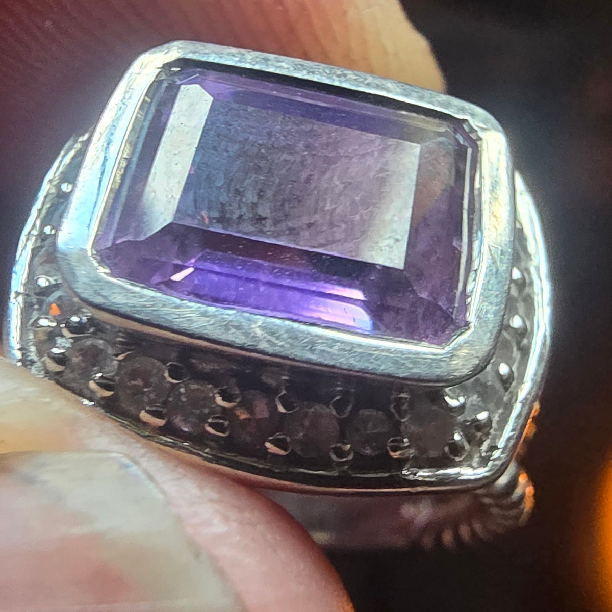 925 Silver Amethyst & Clear Quartz Ring – Size N