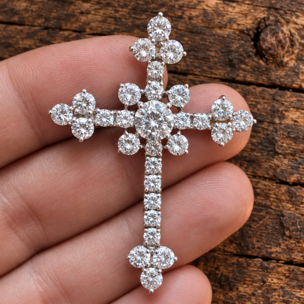 925 Sterling Silver Diamanté Cross Pendant