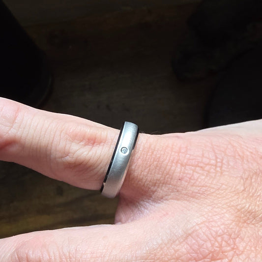 Brushed Titanium Diamond Band Ring – Size P½