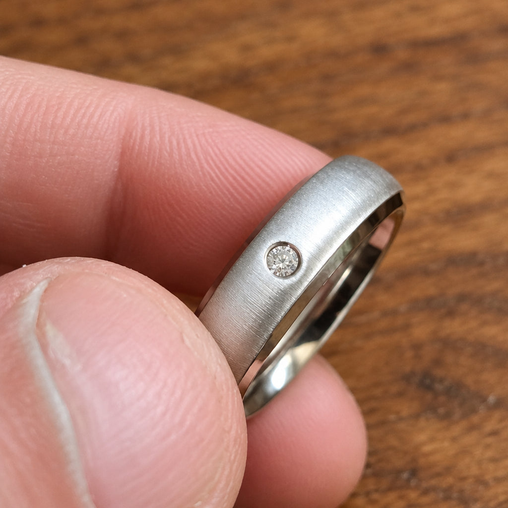 Brushed Titanium Diamond Band Ring – Size P½