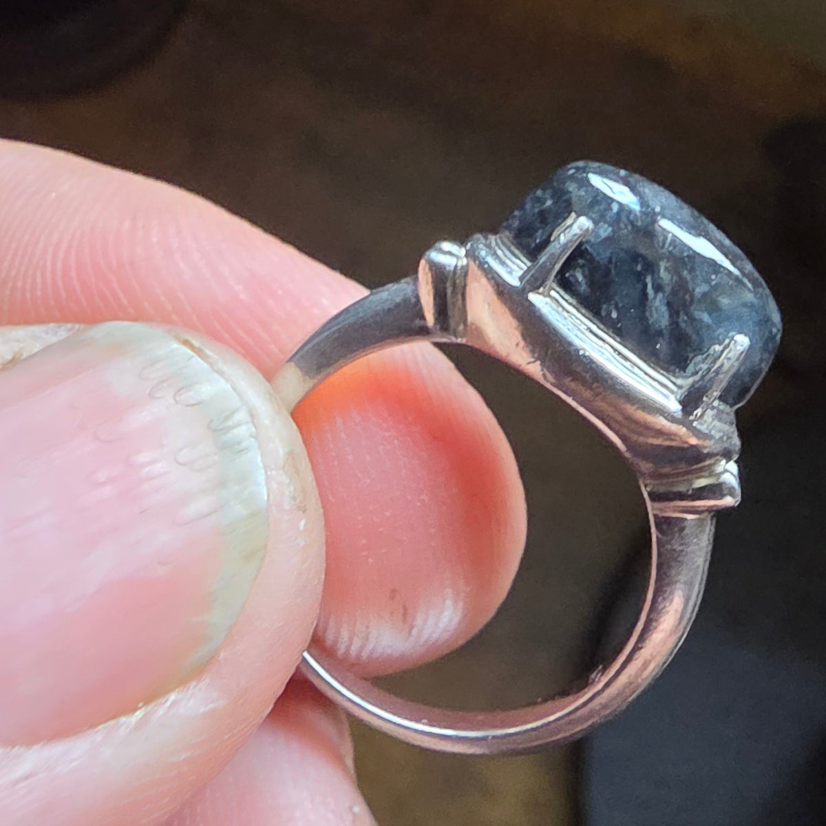 Black Agate 925 Silver Ring – Size L½
