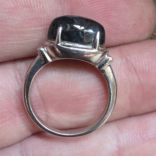 Black Agate 925 Silver Ring – Size L½