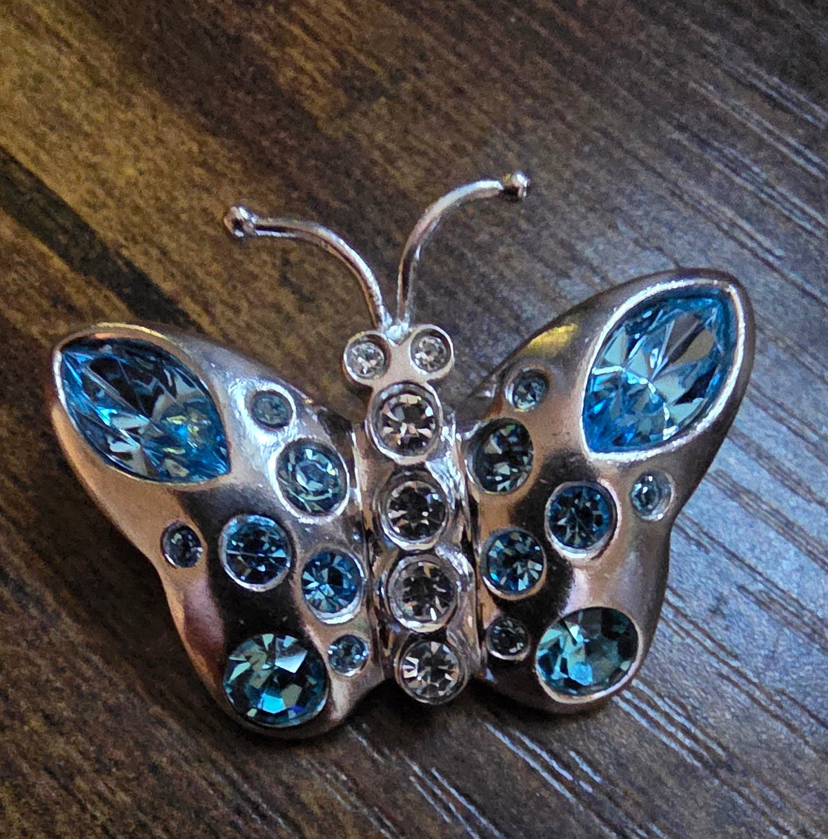 Blue & Clear Crystal Butterfly Brooch