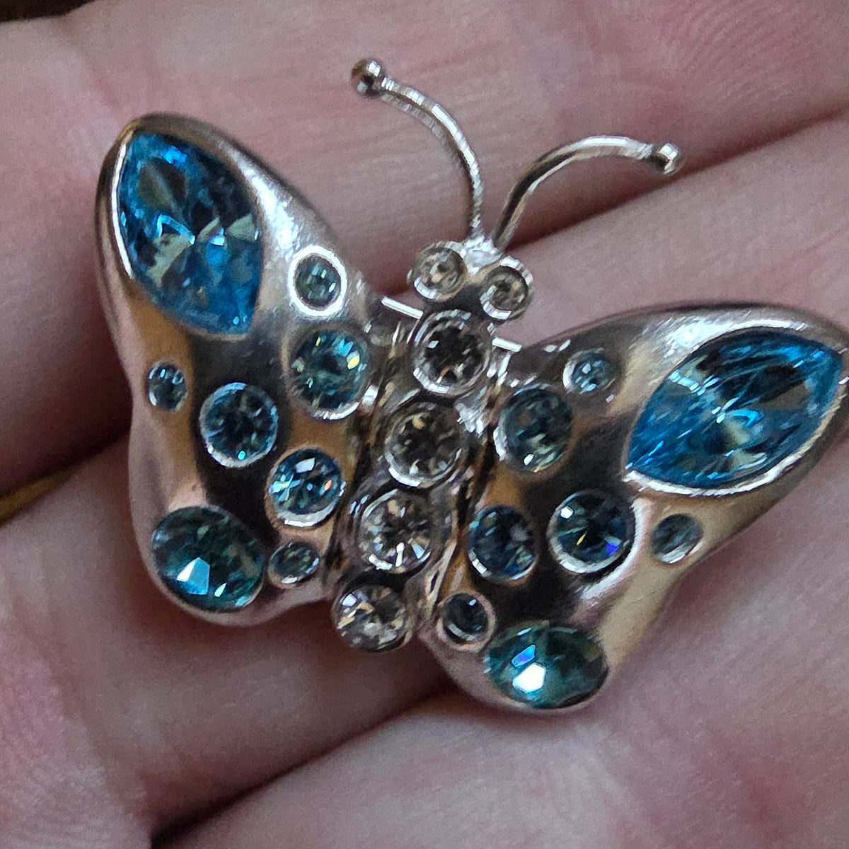 Blue & Clear Crystal Butterfly Brooch