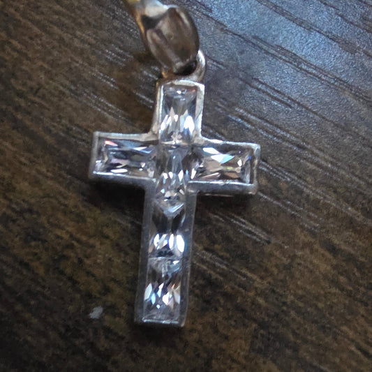 Small 925 Silver Cross Pendant with Clear Crystals