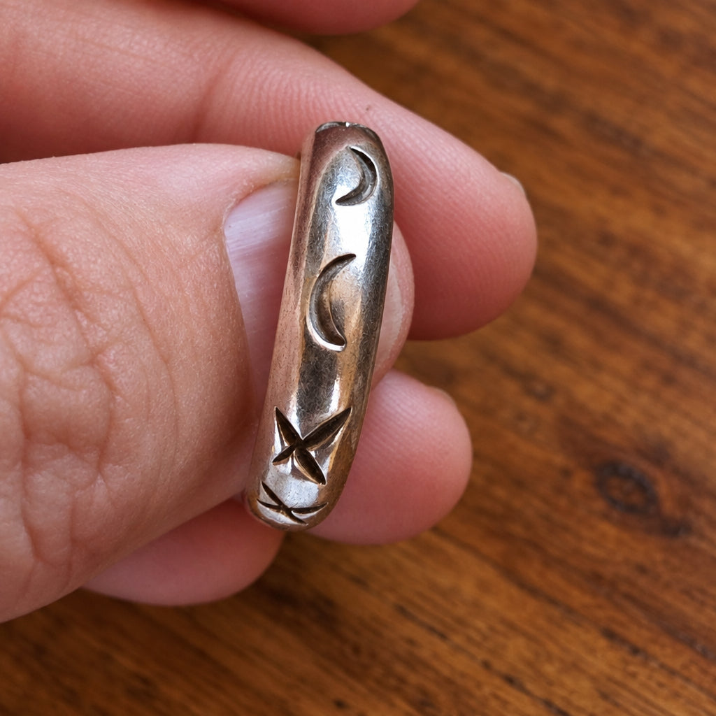 Celestial Moon and Star 925 Silver Ring, Size W½