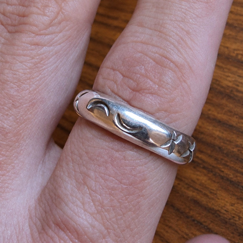 Celestial Moon and Star 925 Silver Ring, Size W½