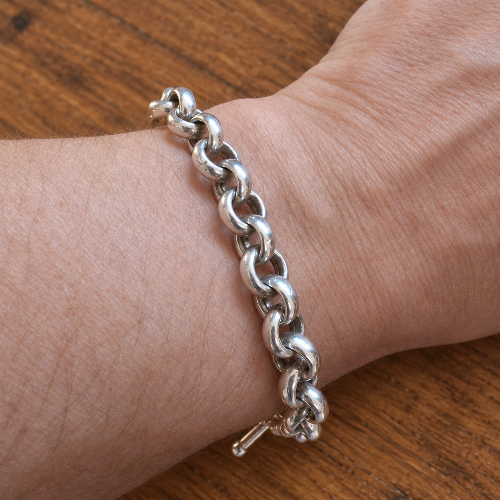 Italian 925 Silver Anchor Link Bracelet with T-Bar Clasp