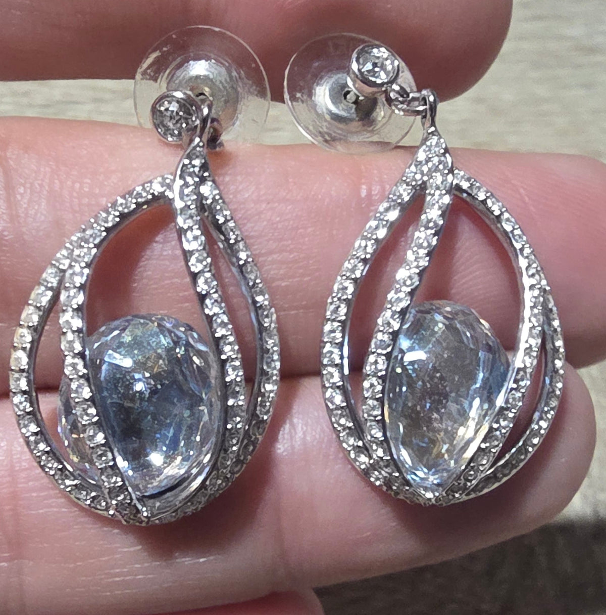 French Silver Cut Glass & Crystal Drop Earrings