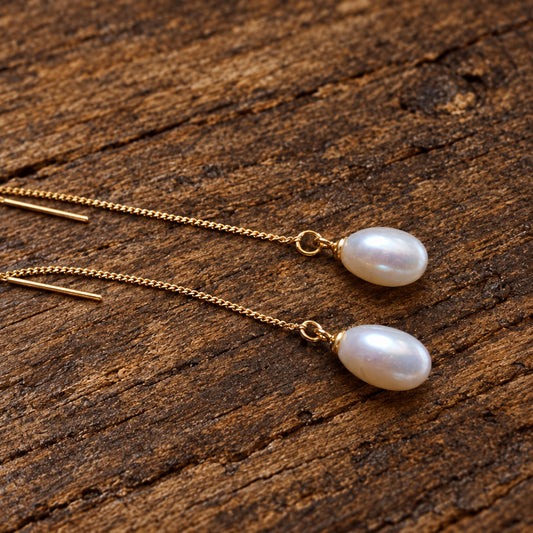 9ct Gold Freshwater Pearl Threader Earrings