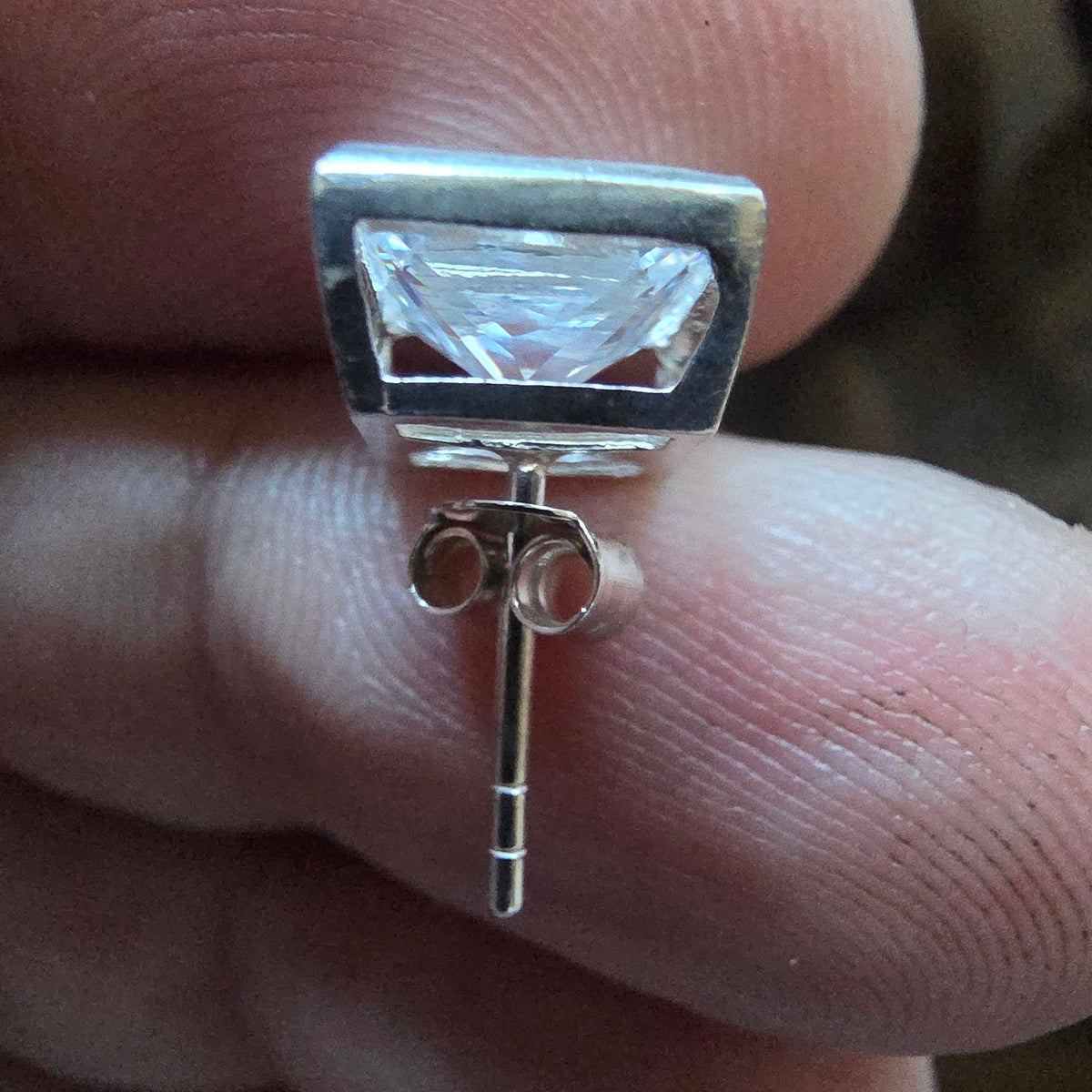 Square Silver Clear Stone Stud Earrings
