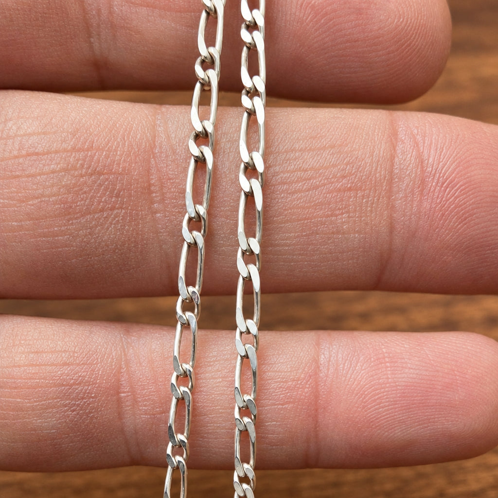 Vintage Multi-Stone Silver Cross Necklace with Figaro Chain