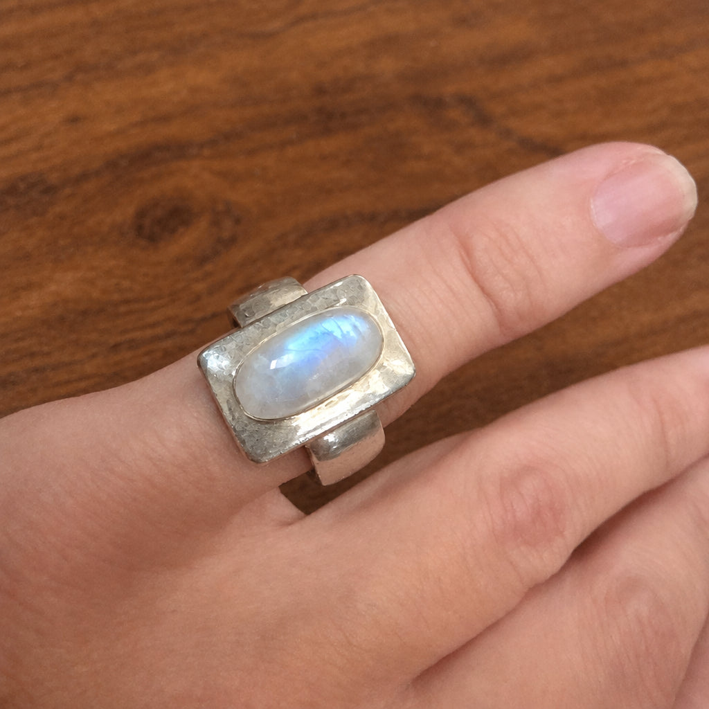 Moonstone Cabochon 925 Silver Ring, Size L