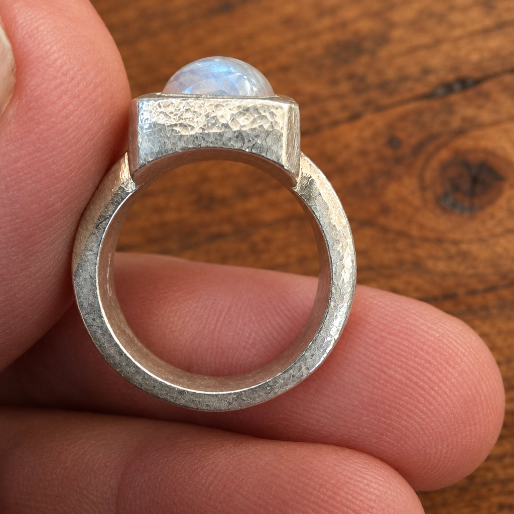 Moonstone Cabochon 925 Silver Ring, Size L