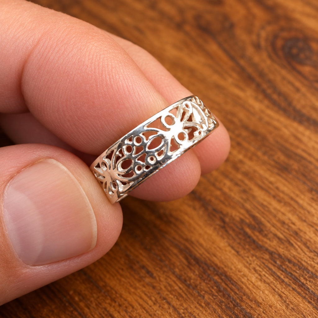 925 Silver Filigree Cut-Out Ring, Size L