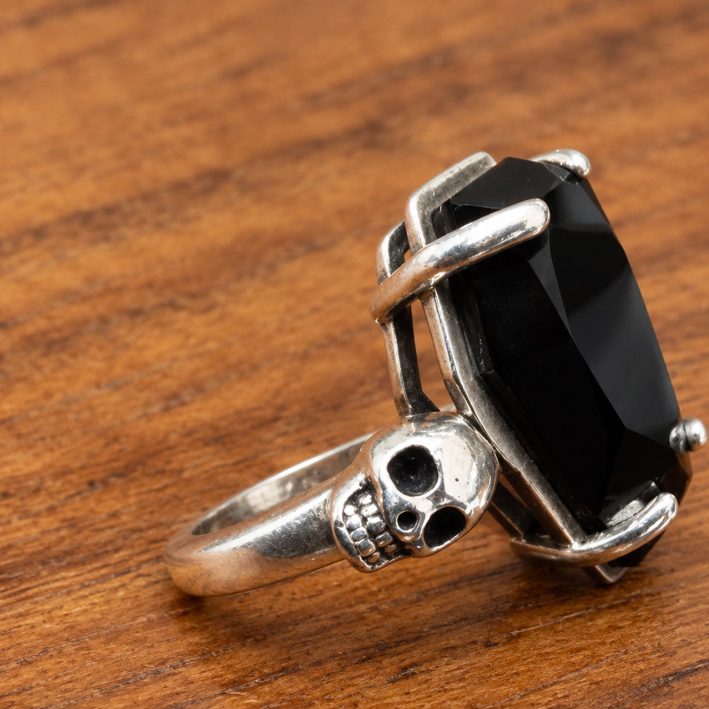 925 Silver Black Stone Coffin Ring – Size R