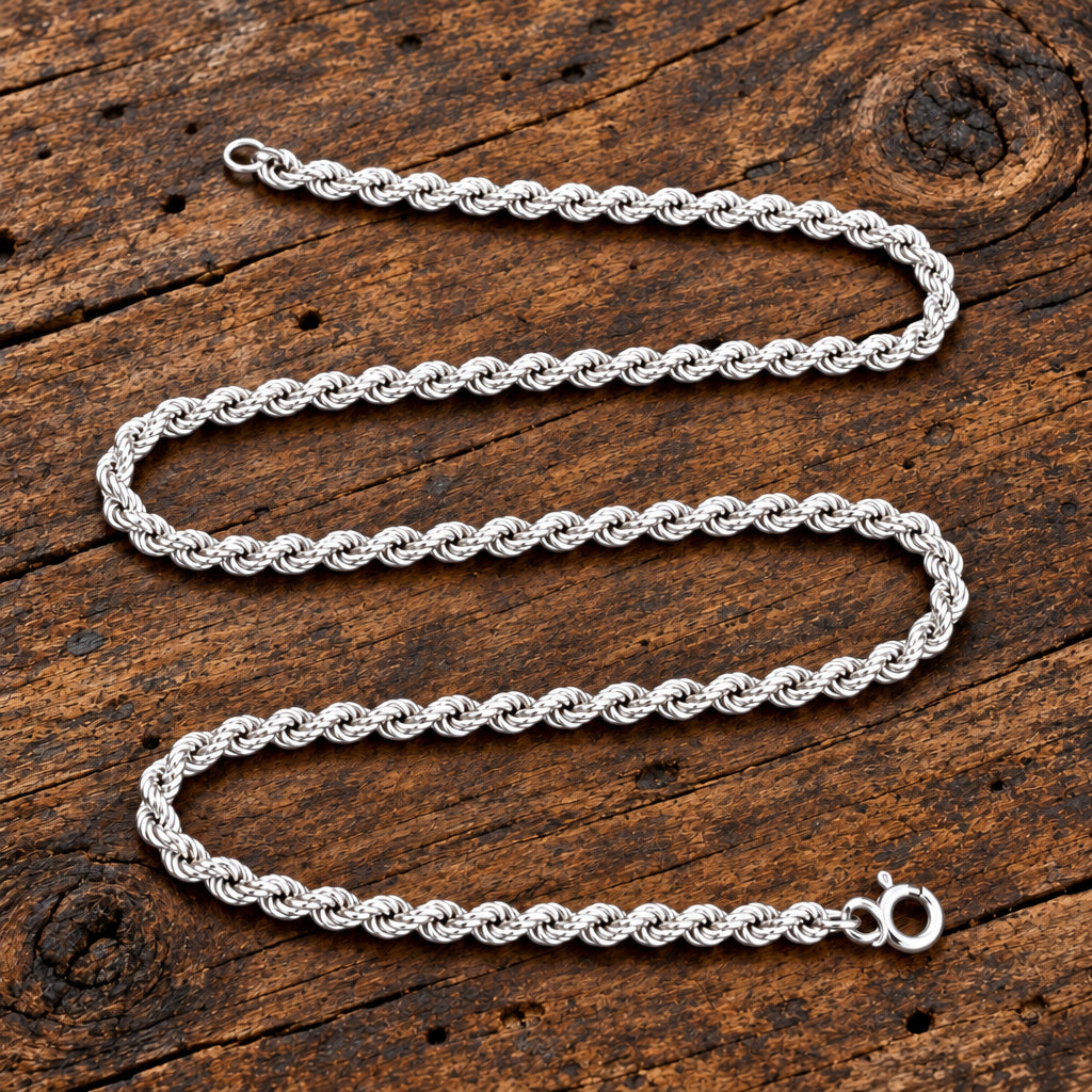 925 Sterling Silver Twisted Rope Chain Necklace – 18¾ Inches