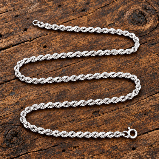 925 Sterling Silver Twisted Rope Chain Necklace – 18¾ Inches
