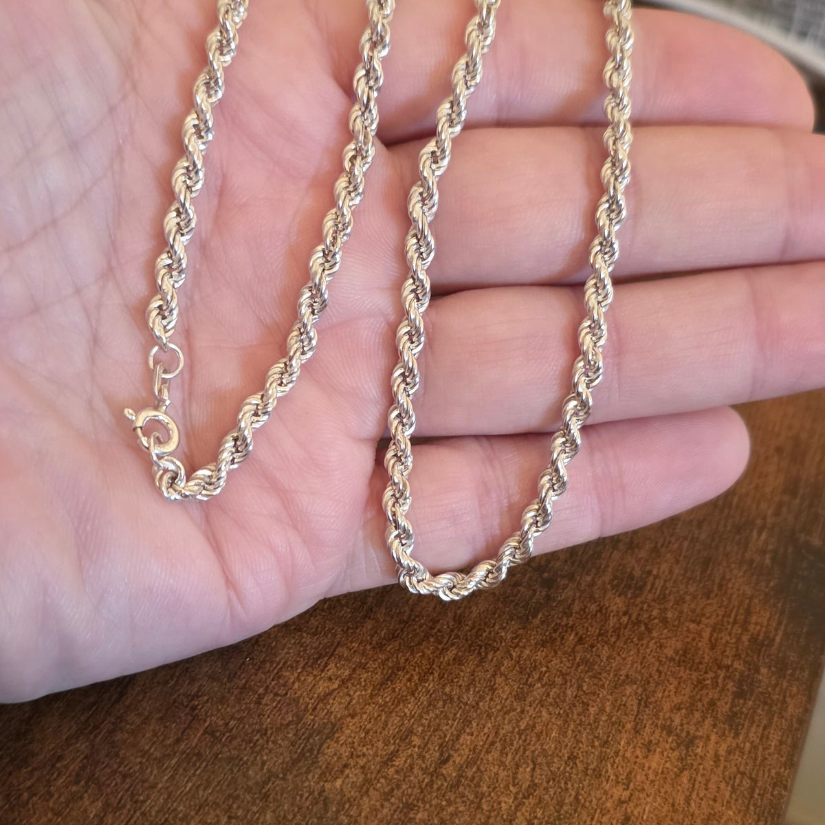 925 Sterling Silver Twisted Rope Chain Necklace – 18¾ Inches