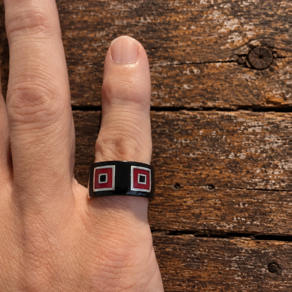 Jorge Revilla Sterling Silver & Geometric Enamel Ring, Size O