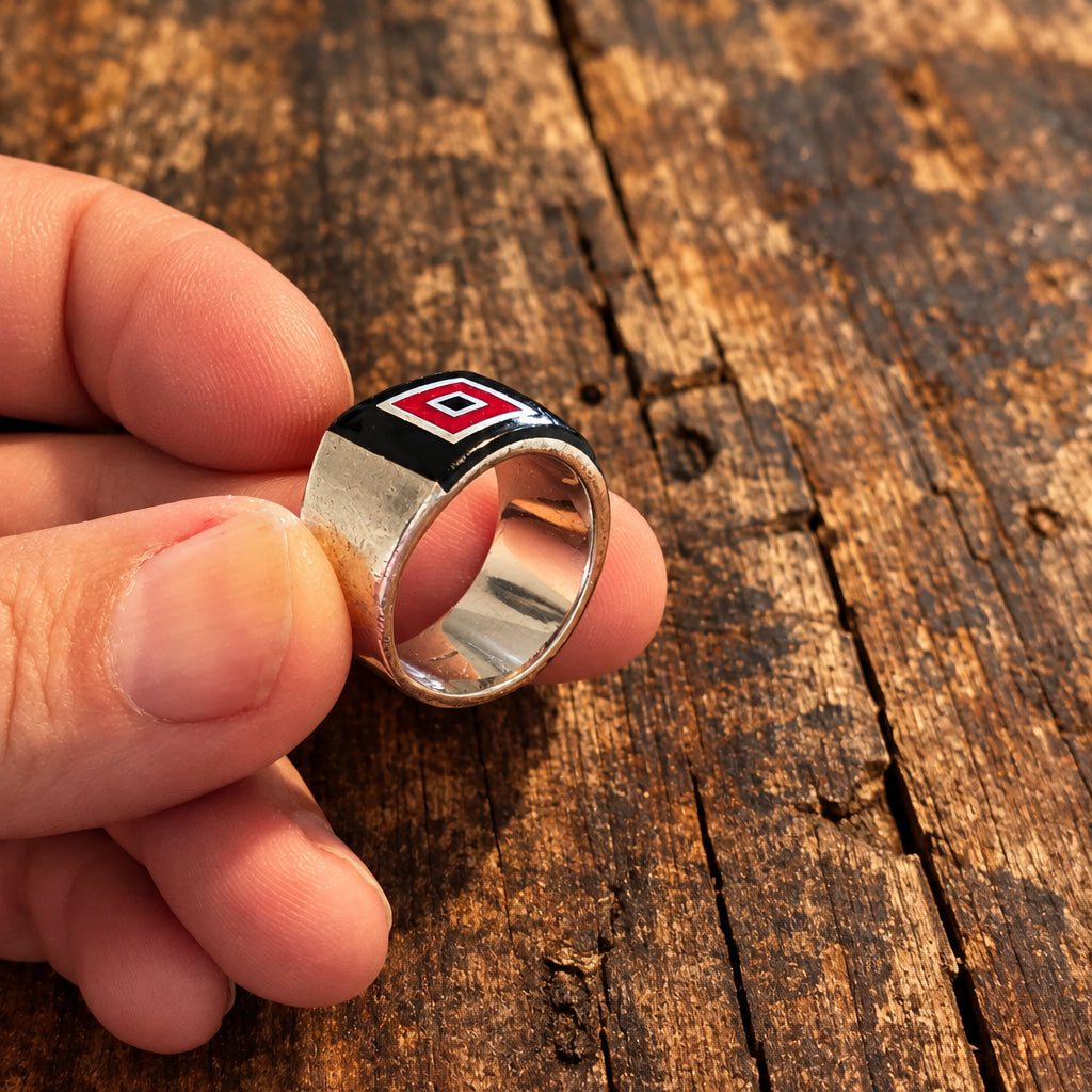Jorge Revilla Sterling Silver & Geometric Enamel Ring, Size O