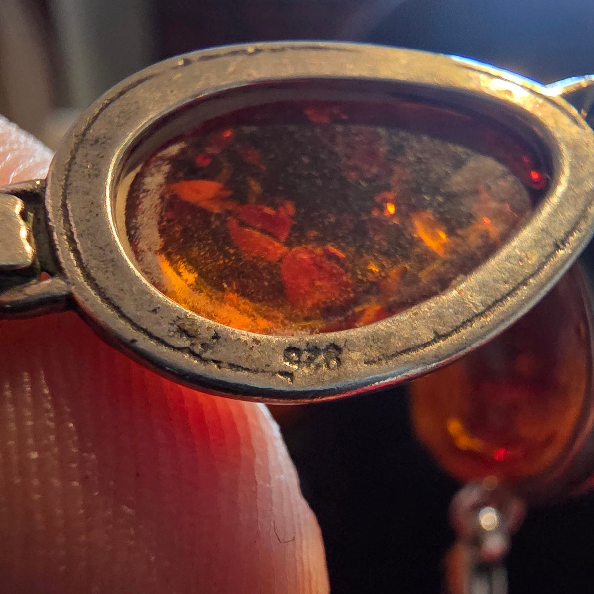 Cognac Baltic Amber & Sterling Silver Teardrop Bracelet, 8 Inches