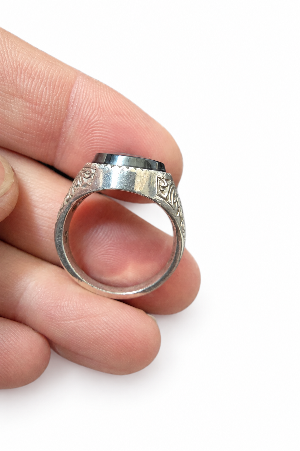 925 Silver Black Onyx Intaglio Signet Ring – Size U