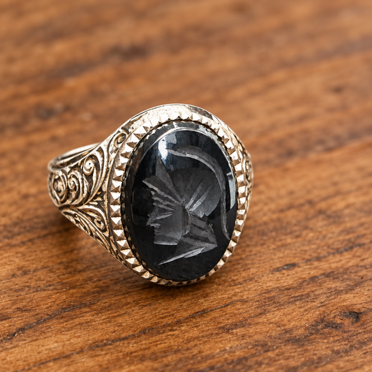 925 Silver Black Onyx Intaglio Signet Ring – Size U