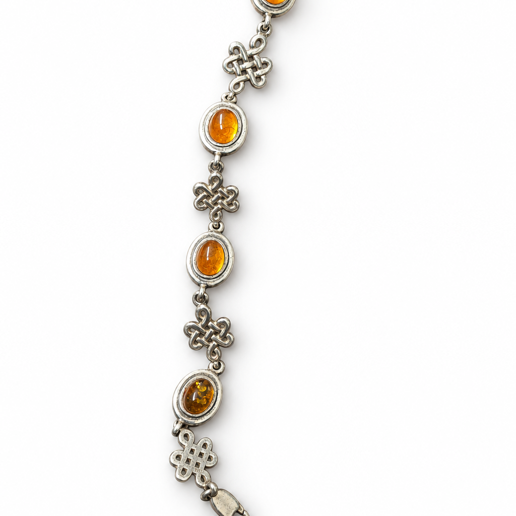 925 Sterling Silver Celtic-Style Amber Bracelet, 8 Inch