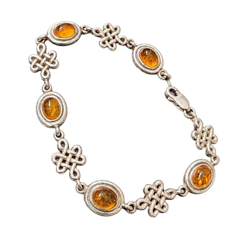 925 Sterling Silver Celtic-Style Amber Bracelet, 8 Inch