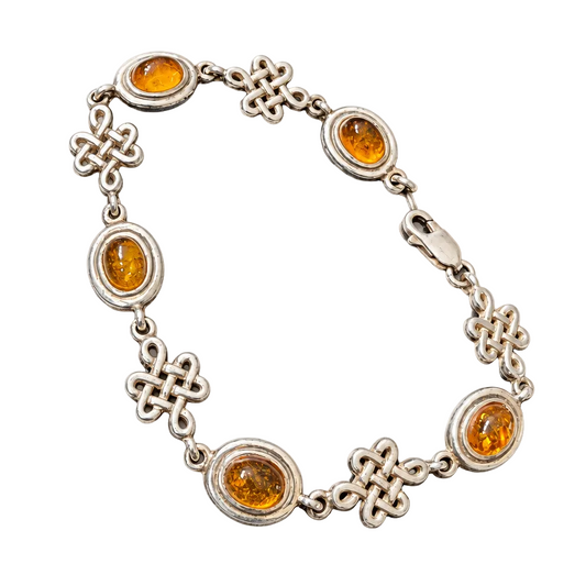 925 Sterling Silver Celtic-Style Amber Bracelet, 8 Inch