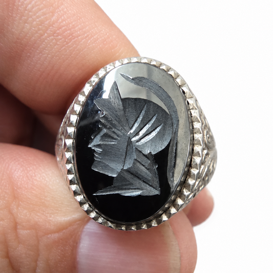 925 Silver Black Onyx Intaglio Signet Ring – Size U