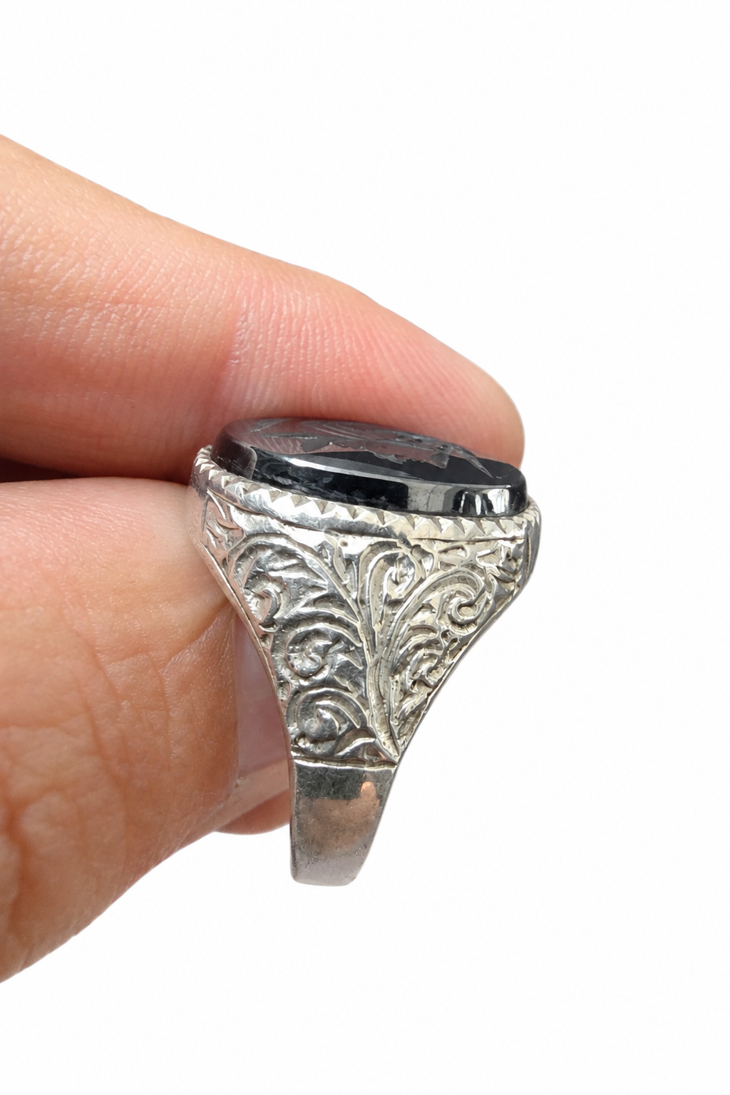 925 Silver Black Onyx Intaglio Signet Ring – Size U