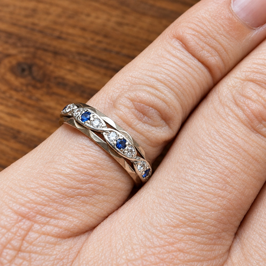 9ct Gold Sapphire & Diamond Twisted Eternity Ring – Size N