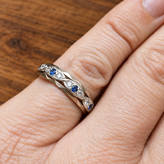 9ct Gold Sapphire & Diamond Twisted Eternity Ring – Size N